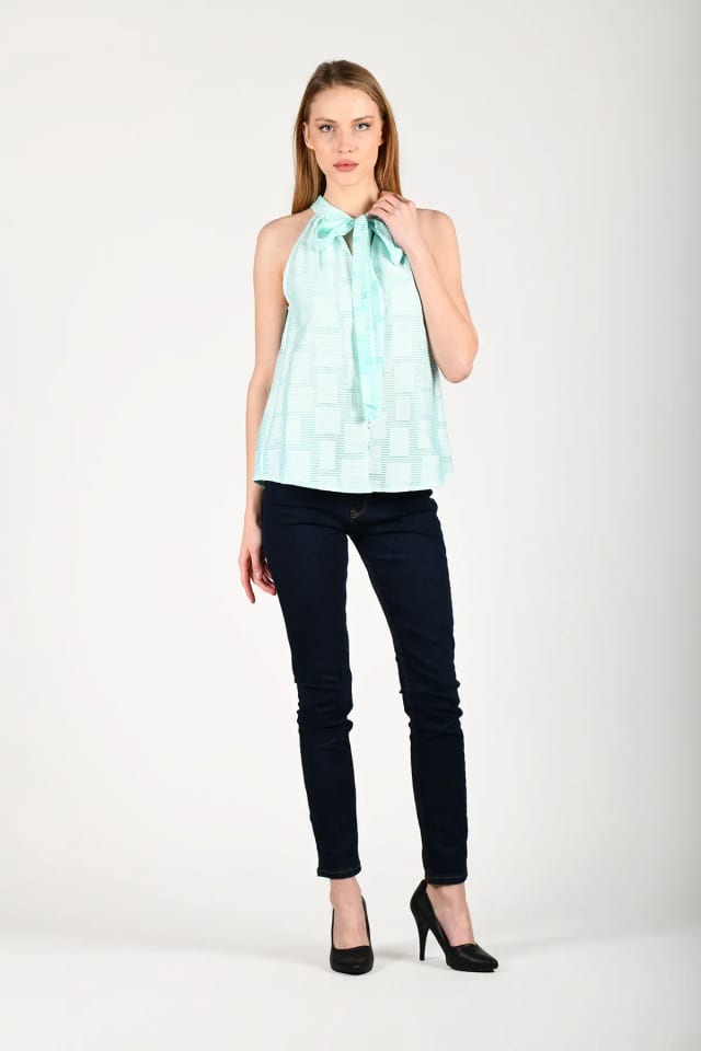 Mint Fularlı Desenli Bluz - QB159