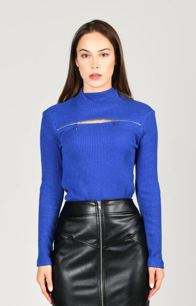 Sax Fermuar Detaylı Boğazlı Bluz - LB136